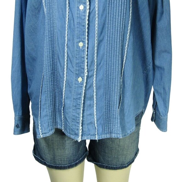 RALPH LAUREN JEANS CO 1X Chambray WESTERN Country Prairie Button Front Shirt - Picture 3 of 11